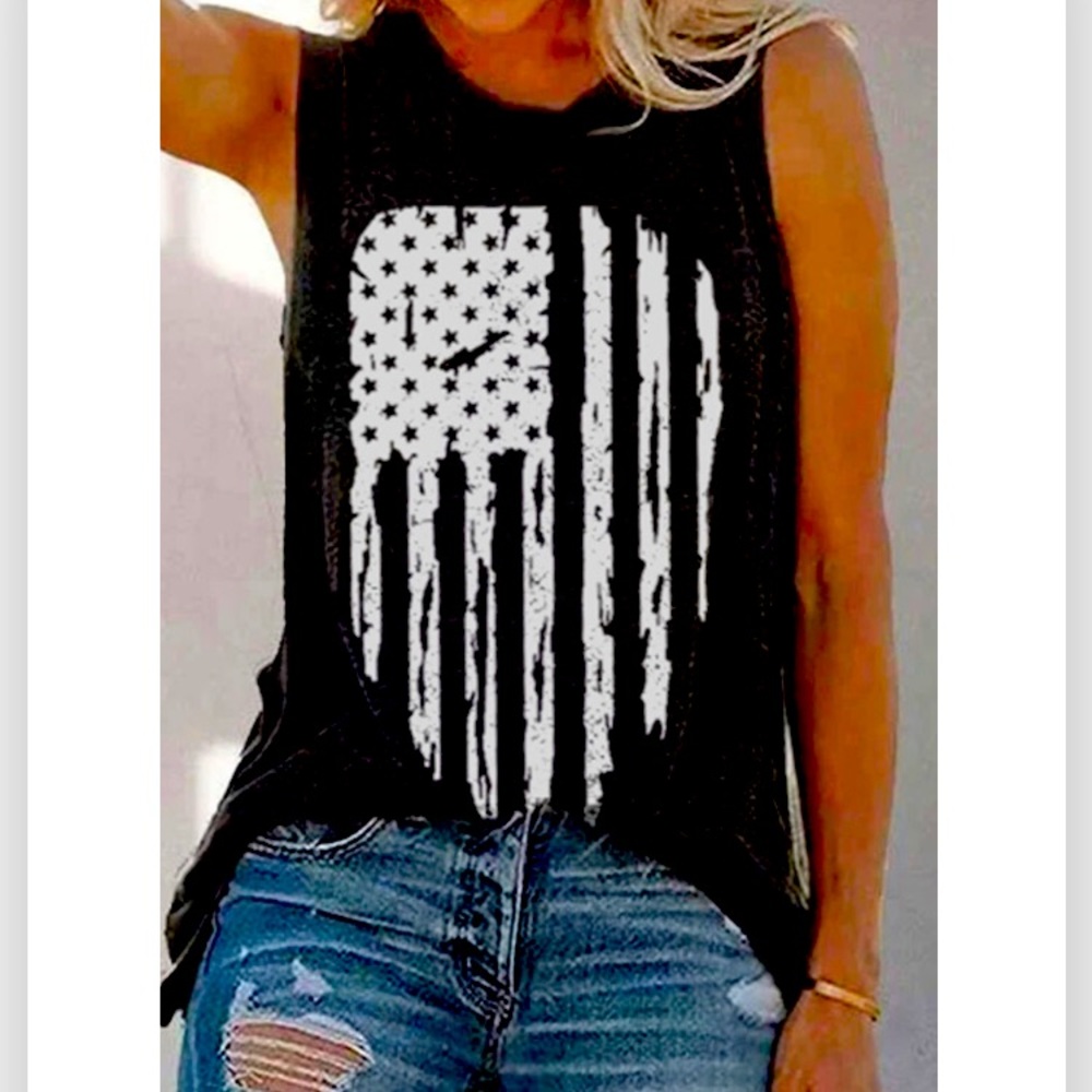 New Patriotic distressed American flag muscle tee